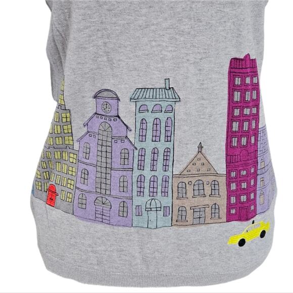 TALBOTS Women Thin Stretch Cotton Rayon Sweater Embroidered City View M - Picture 3 of 8